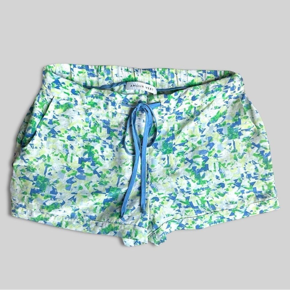 Amour Vert Printed Drawstring Shorts Women S Blue Green Abstract Lounge